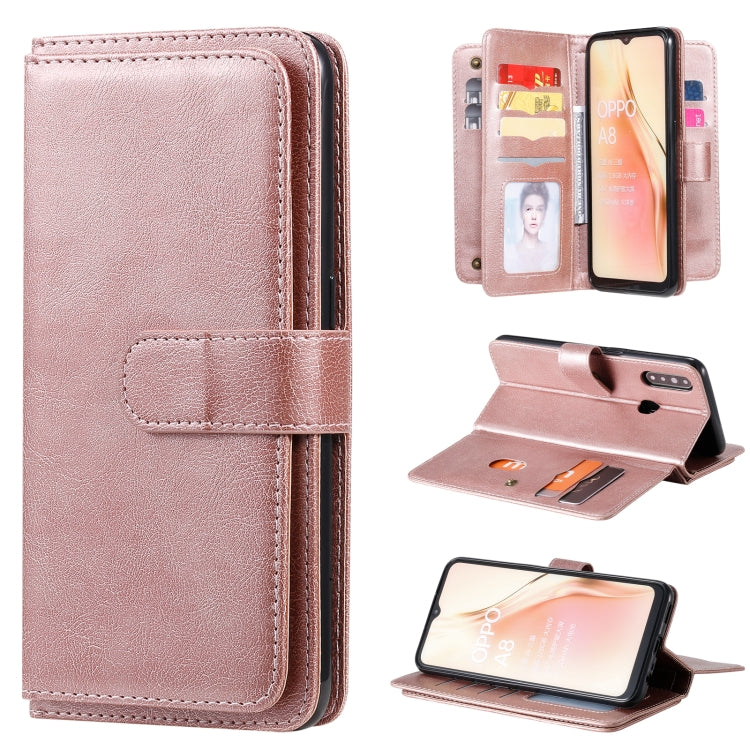 For OPPO A8 / A31 (2020) Multifunctional Magnetic Copper Buckle Horizontal Flip Solid Color Leather Case with 10 Card Slots & Wallet & Holder & Photo Frame