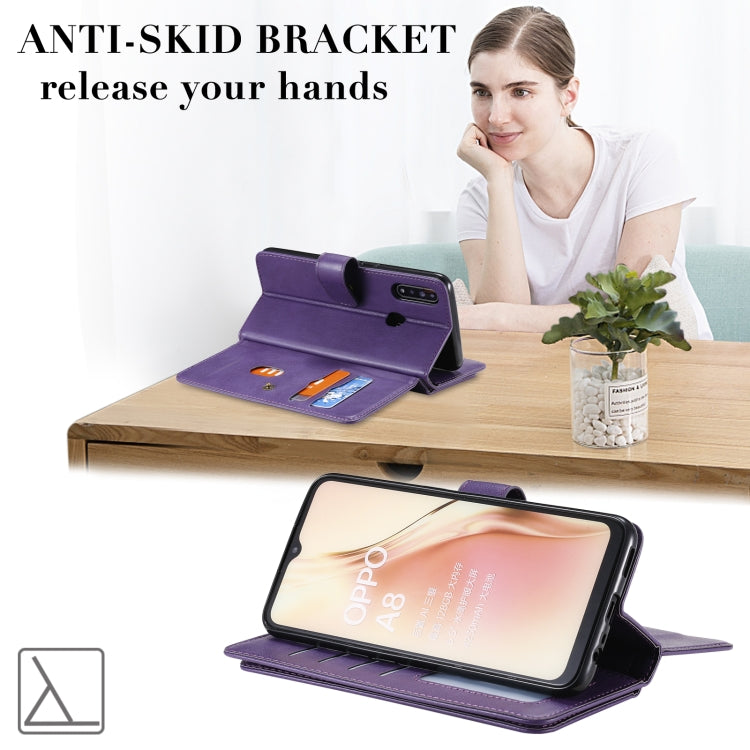 For OPPO A8 / A31 (2020) Multifunctional Magnetic Copper Buckle Horizontal Flip Solid Color Leather Case with 10 Card Slots & Wallet & Holder & Photo Frame