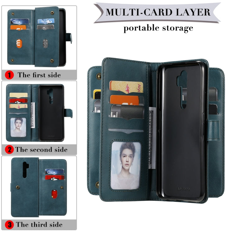For OPPO A9 (2020) / A11x / A5 (2020) Multifunctional Magnetic Copper Buckle Horizontal Flip Solid Color Leather Case with 10 Card Slots & Wallet & Holder & Photo Frame