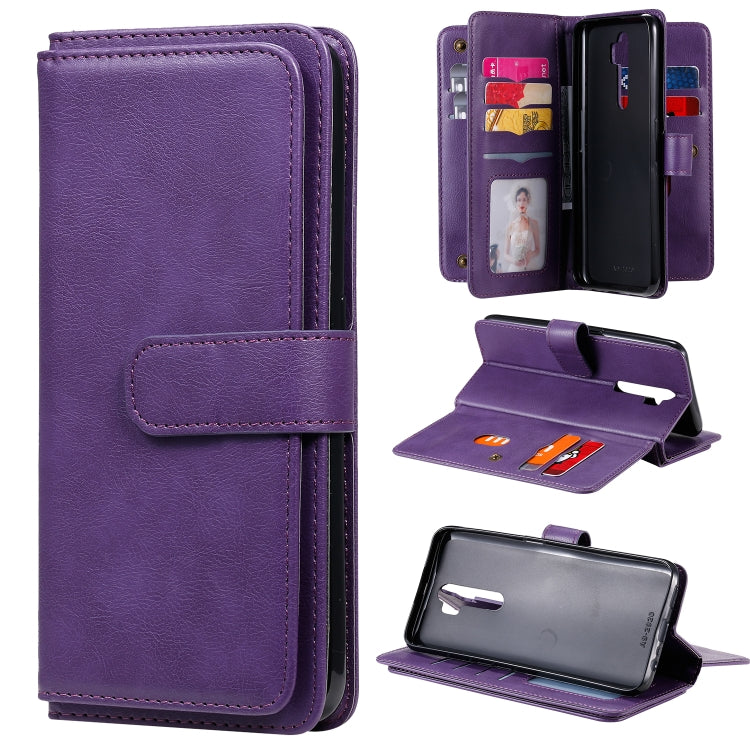 For OPPO A9 (2020) / A11x / A5 (2020) Multifunctional Magnetic Copper Buckle Horizontal Flip Solid Color Leather Case with 10 Card Slots & Wallet & Holder & Photo Frame