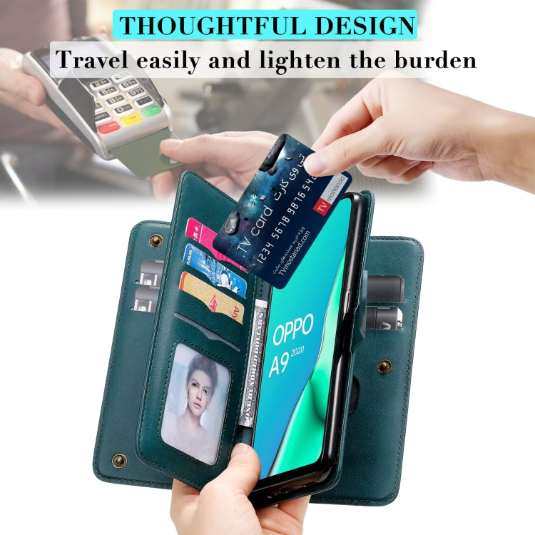 For OPPO A9 (2020) / A11x / A5 (2020) Multifunctional Magnetic Copper Buckle Horizontal Flip Solid Color Leather Case with 10 Card Slots & Wallet & Holder & Photo Frame