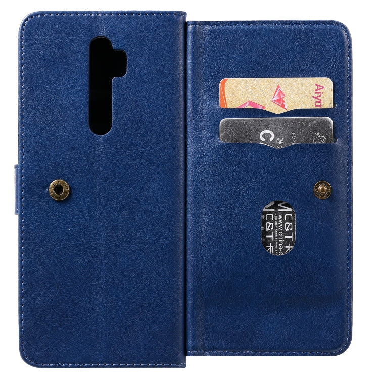 For OPPO A9 (2020) / A11x / A5 (2020) Multifunctional Magnetic Copper Buckle Horizontal Flip Solid Color Leather Case with 10 Card Slots & Wallet & Holder & Photo Frame
