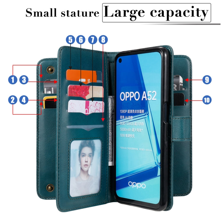 For OPPO A52 / A72 / A92 Multifunctional Magnetic Copper Buckle Horizontal Flip Solid Color Leather Case with 10 Card Slots & Wallet & Holder & Photo Frame