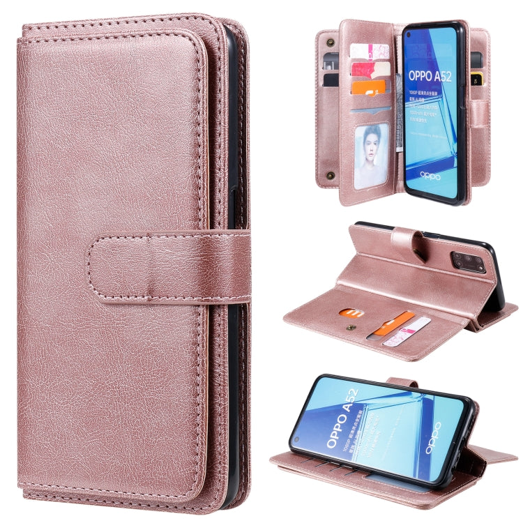For OPPO A52 / A72 / A92 Multifunctional Magnetic Copper Buckle Horizontal Flip Solid Color Leather Case with 10 Card Slots & Wallet & Holder & Photo Frame