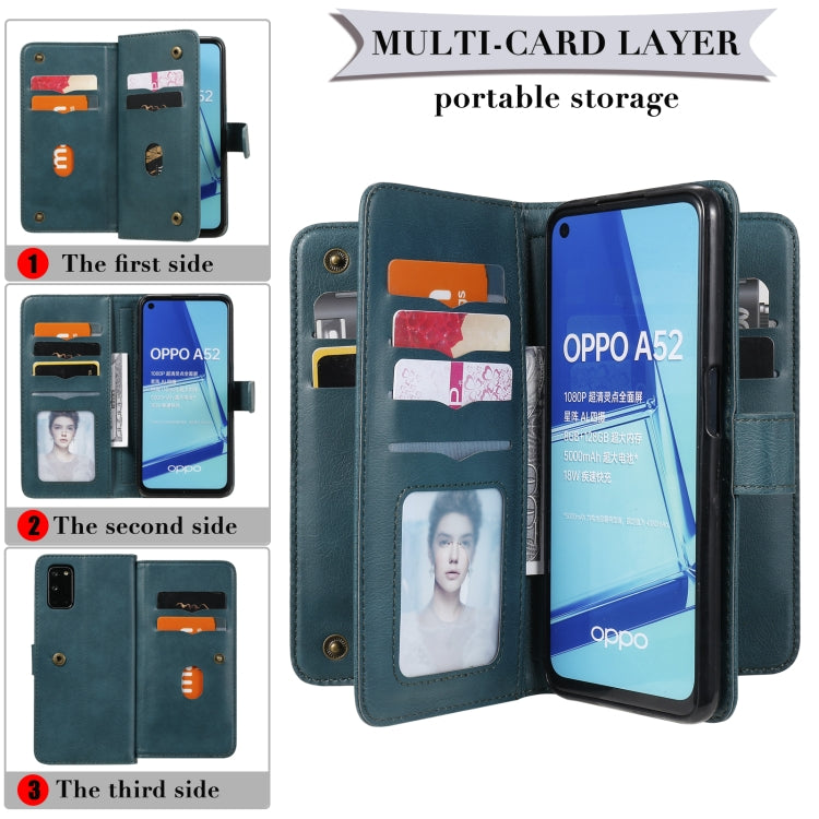 For OPPO A52 / A72 / A92 Multifunctional Magnetic Copper Buckle Horizontal Flip Solid Color Leather Case with 10 Card Slots & Wallet & Holder & Photo Frame