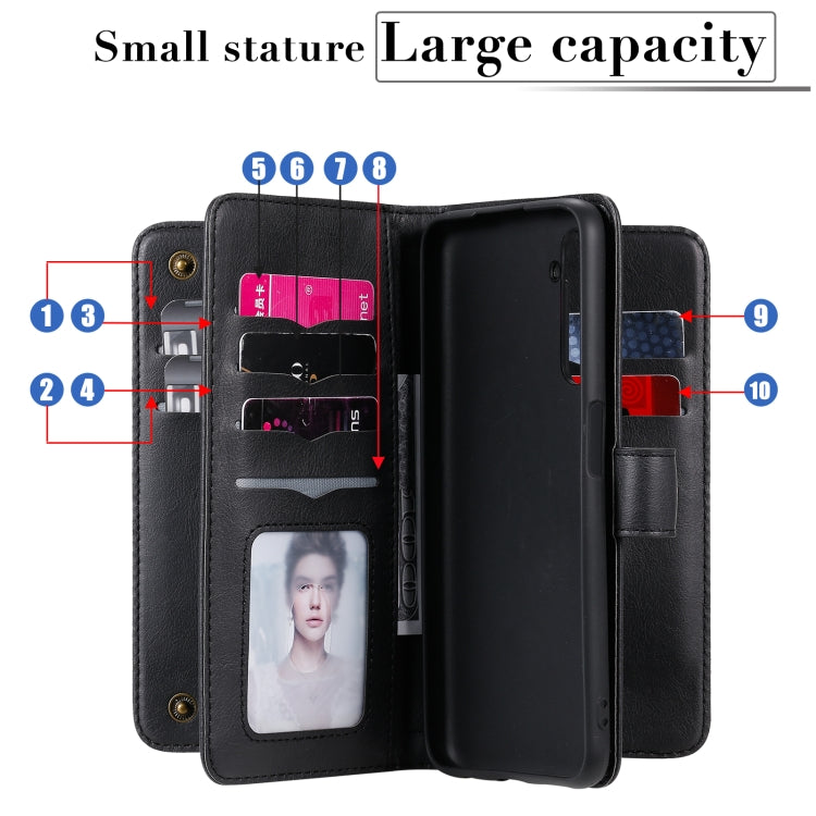 For OPPO Realme 6 Multifunctional Magnetic Copper Buckle Horizontal Flip Solid Color Leather Case with 10 Card Slots & Wallet & Holder & Photo Frame