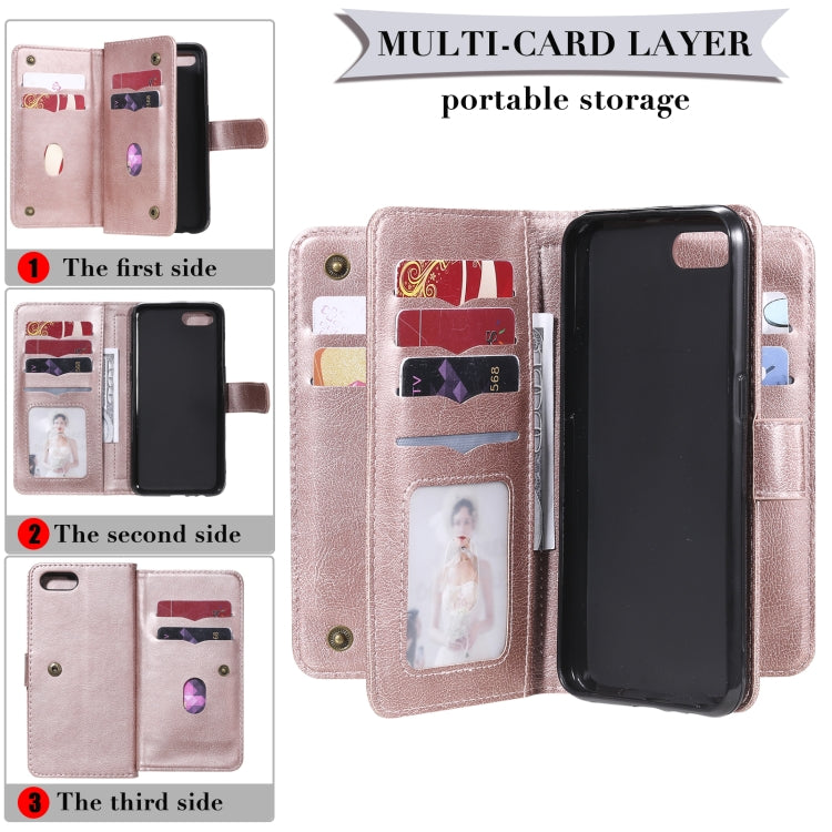 For OPPO A1k / Realme C2 Multifunctional Magnetic Copper Buckle Horizontal Flip Solid Color Leather Case with 10 Card Slots & Wallet & Holder & Photo Frame