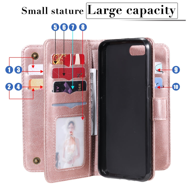 For OPPO A1k / Realme C2 Multifunctional Magnetic Copper Buckle Horizontal Flip Solid Color Leather Case with 10 Card Slots & Wallet & Holder & Photo Frame