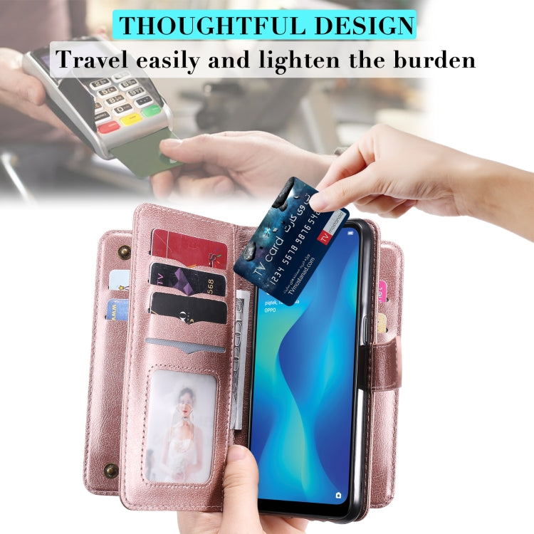 For OPPO A1k / Realme C2 Multifunctional Magnetic Copper Buckle Horizontal Flip Solid Color Leather Case with 10 Card Slots & Wallet & Holder & Photo Frame