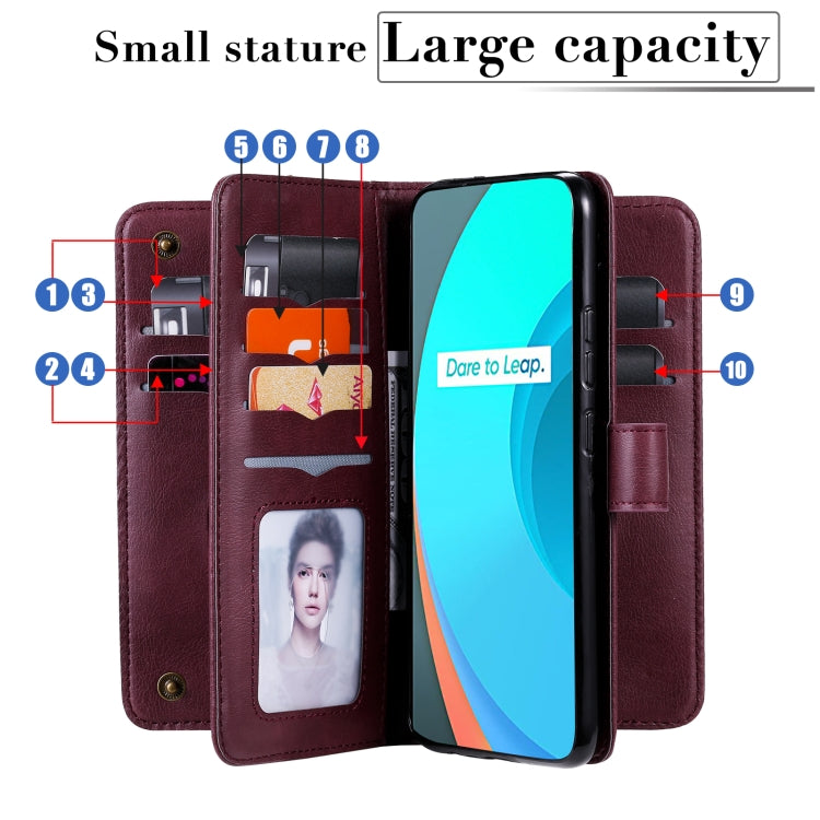 For OPPO Realme C11 Multifunctional Magnetic Copper Buckle Horizontal Flip Solid Color Leather Case with 10 Card Slots & Wallet & Holder & Photo Frame