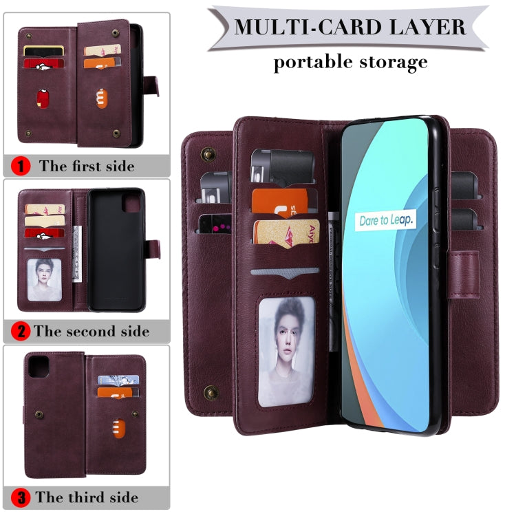For OPPO Realme C11 Multifunctional Magnetic Copper Buckle Horizontal Flip Solid Color Leather Case with 10 Card Slots & Wallet & Holder & Photo Frame