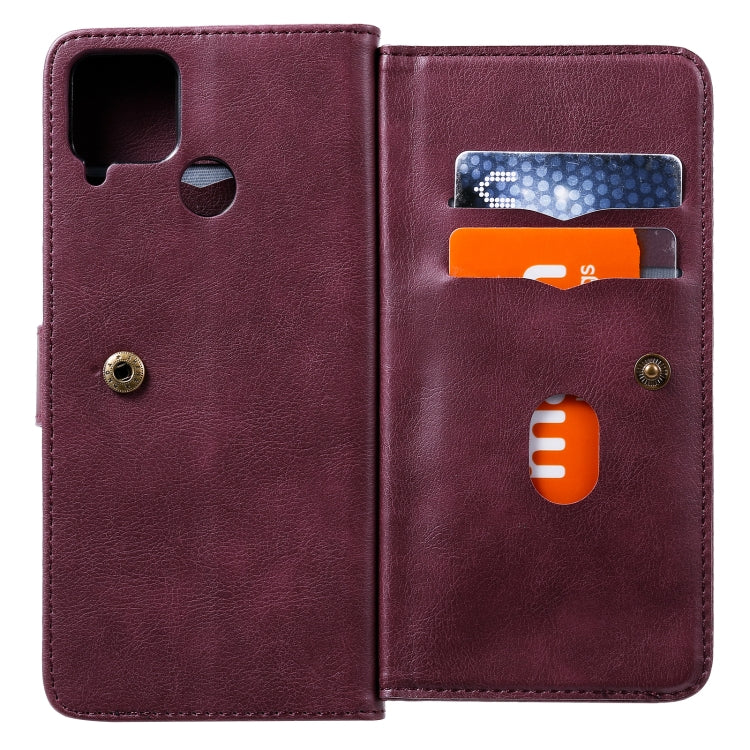 For OPPO Realme C15 Multifunctional Magnetic Copper Buckle Horizontal Flip Solid Color Leather Case with 10 Card Slots & Wallet & Holder & Photo Frame