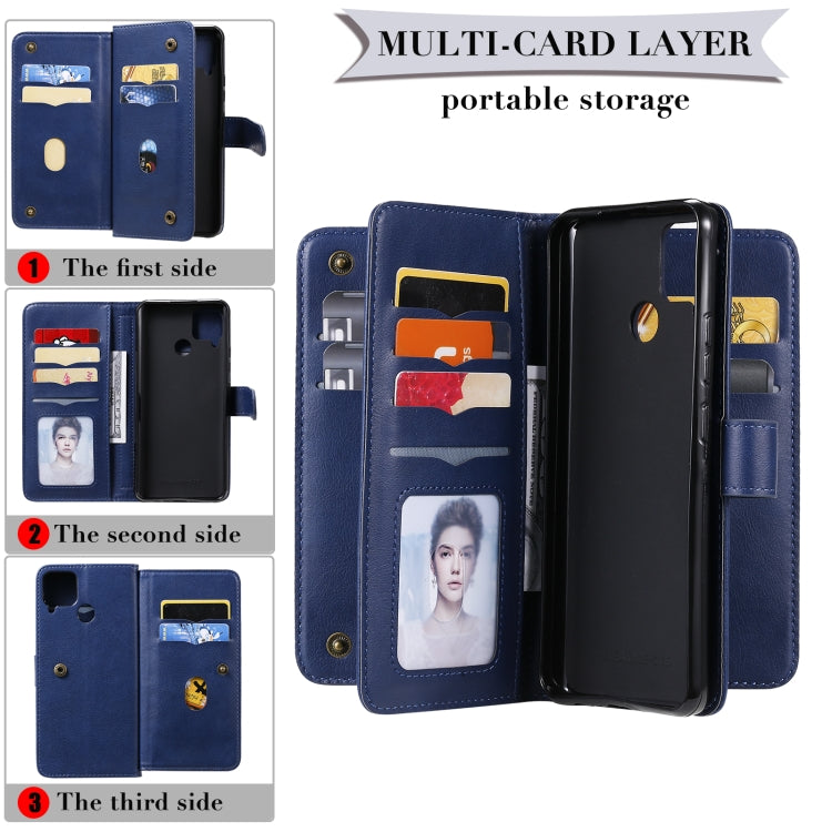 For OPPO Realme C15 Multifunctional Magnetic Copper Buckle Horizontal Flip Solid Color Leather Case with 10 Card Slots & Wallet & Holder & Photo Frame