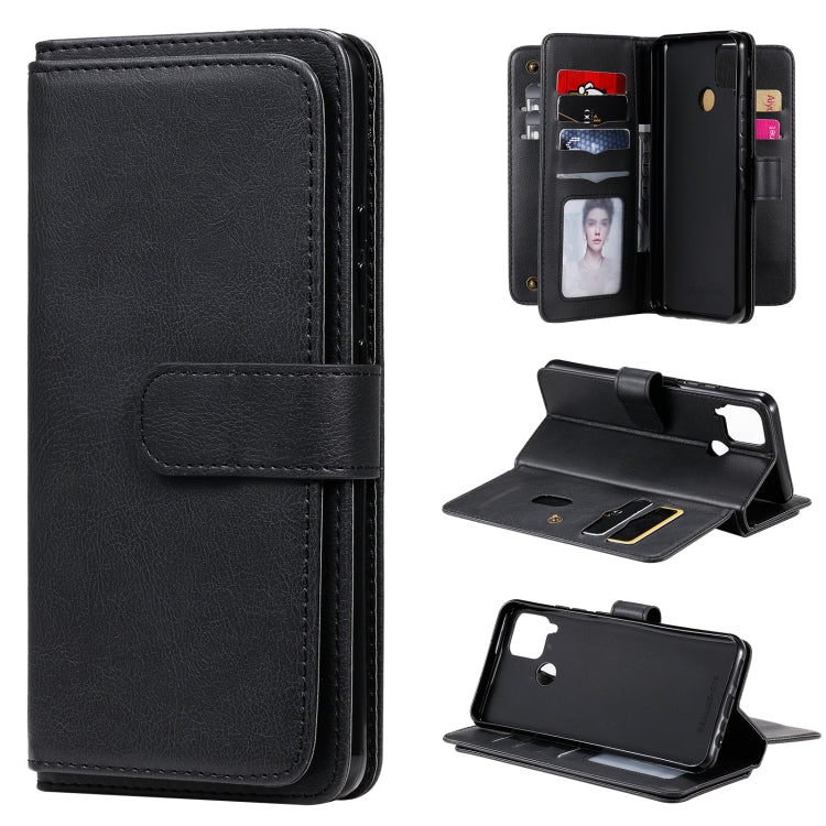 For OPPO Realme C15 Multifunctional Magnetic Copper Buckle Horizontal Flip Solid Color Leather Case with 10 Card Slots & Wallet & Holder & Photo Frame