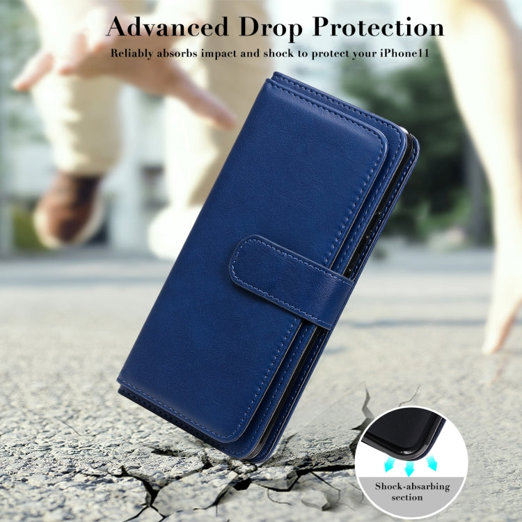 For OPPO Realme C15 Multifunctional Magnetic Copper Buckle Horizontal Flip Solid Color Leather Case with 10 Card Slots & Wallet & Holder & Photo Frame