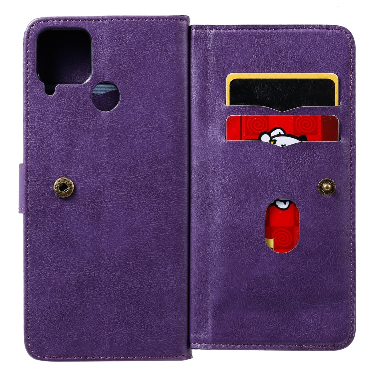 For OPPO Realme C15 Multifunctional Magnetic Copper Buckle Horizontal Flip Solid Color Leather Case with 10 Card Slots & Wallet & Holder & Photo Frame