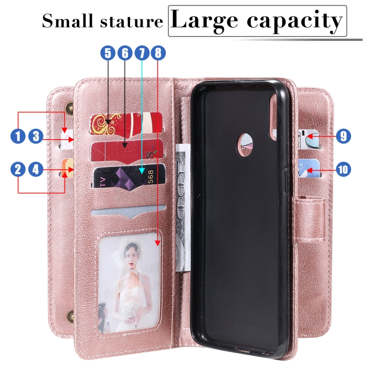 For OPPO Realme 3 / 3i Multifunctional Magnetic Copper Buckle Horizontal Flip Solid Color Leather Case with 10 Card Slots & Wallet & Holder & Photo Frame