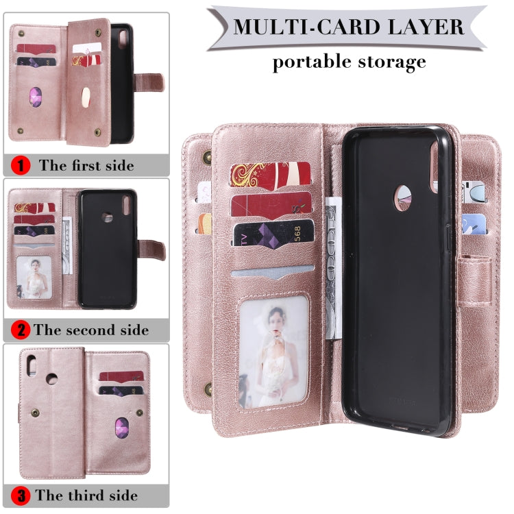 For OPPO Realme 3 / 3i Multifunctional Magnetic Copper Buckle Horizontal Flip Solid Color Leather Case with 10 Card Slots & Wallet & Holder & Photo Frame