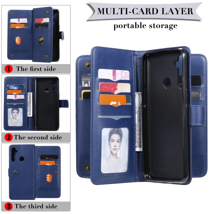For OPPO Realme 5 Multifunctional Magnetic Copper Buckle Horizontal Flip Solid Color Leather Case with 10 Card Slots & Wallet & Holder & Photo Frame