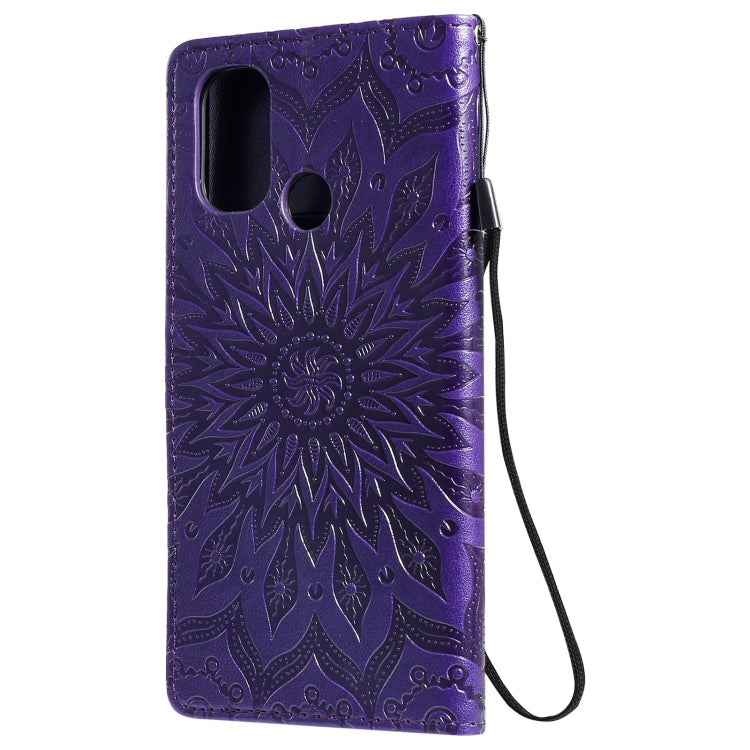 For OnePlus Nord N100 Sun Embossing Pattern Horizontal Flip Leather Case with Card Slot & Holder & Wallet & Lanyard