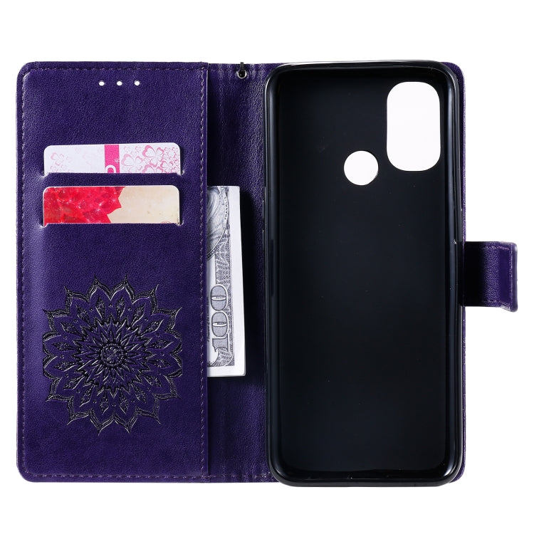 For OnePlus Nord N100 Sun Embossing Pattern Horizontal Flip Leather Case with Card Slot & Holder & Wallet & Lanyard