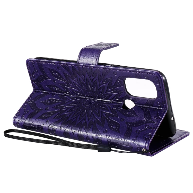 For OnePlus Nord N100 Sun Embossing Pattern Horizontal Flip Leather Case with Card Slot & Holder & Wallet & Lanyard