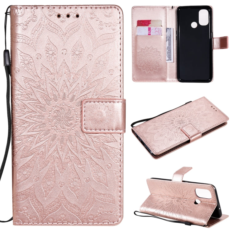 For OnePlus Nord N100 Sun Embossing Pattern Horizontal Flip Leather Case with Card Slot & Holder & Wallet & Lanyard