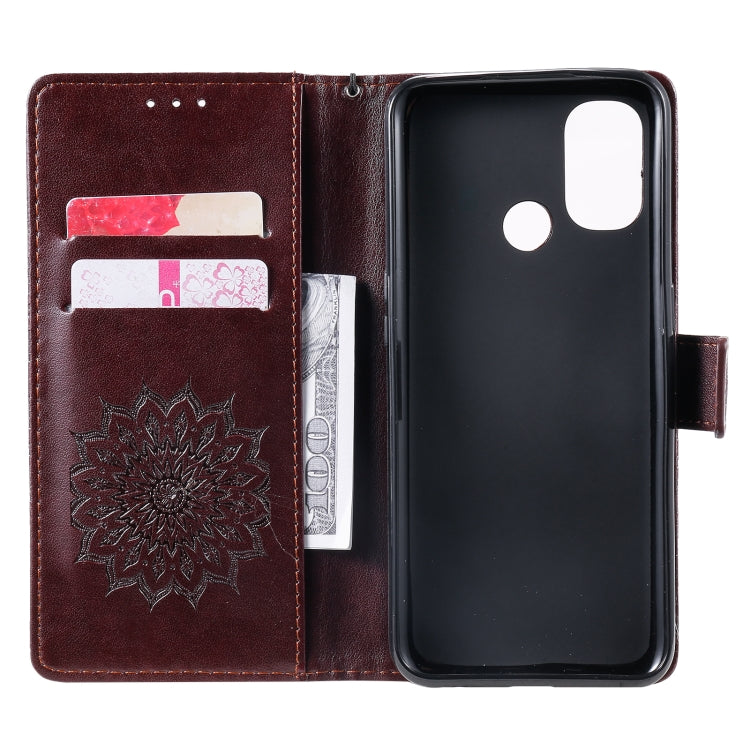 For OnePlus Nord N100 Sun Embossing Pattern Horizontal Flip Leather Case with Card Slot & Holder & Wallet & Lanyard