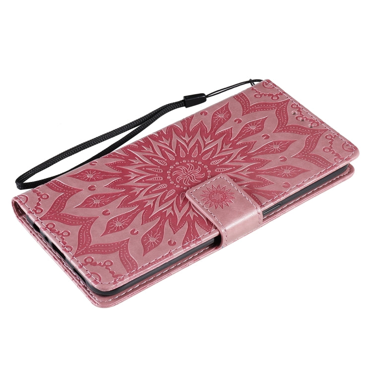 For OPPO F17 Pro / Reno4 Lite Sun Embossing Pattern Horizontal Flip Leather Case with Card Slot & Holder & Wallet & Lanyard