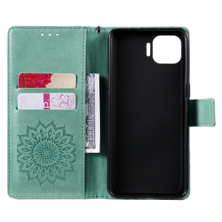 For OPPO F17 Pro / Reno4 Lite Sun Embossing Pattern Horizontal Flip Leather Case with Card Slot & Holder & Wallet & Lanyard