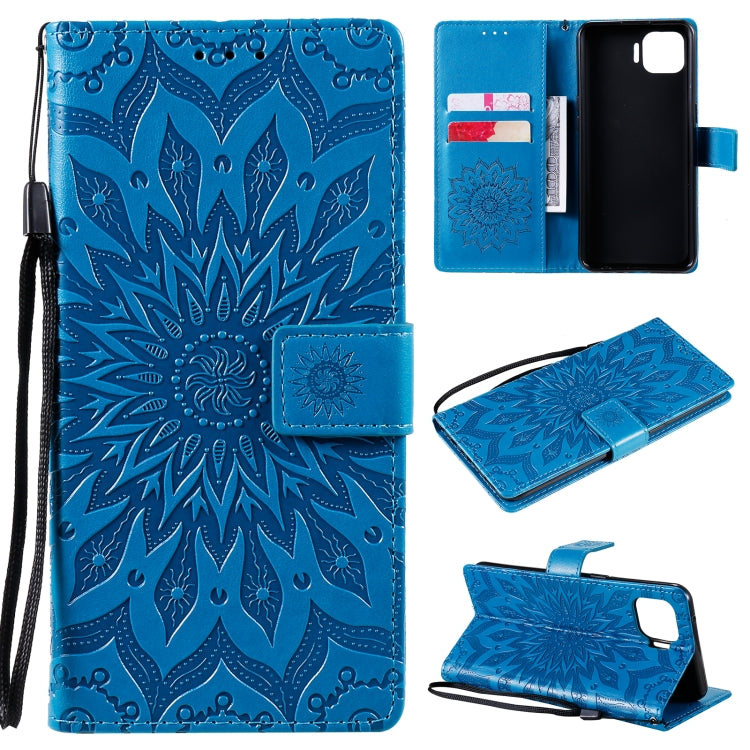 For OPPO F17 Pro / Reno4 Lite Sun Embossing Pattern Horizontal Flip Leather Case with Card Slot & Holder & Wallet & Lanyard