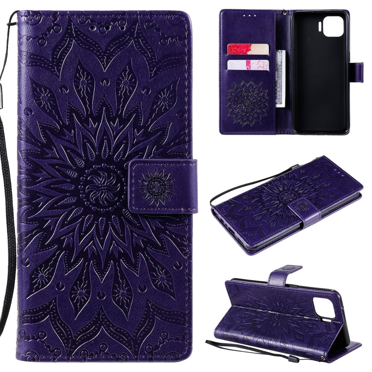 For OPPO F17 Pro / Reno4 Lite Sun Embossing Pattern Horizontal Flip Leather Case with Card Slot & Holder & Wallet & Lanyard