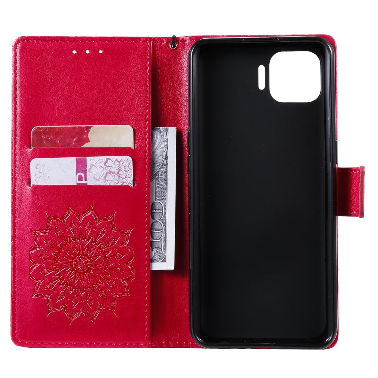 For OPPO F17 Pro / Reno4 Lite Sun Embossing Pattern Horizontal Flip Leather Case with Card Slot & Holder & Wallet & Lanyard