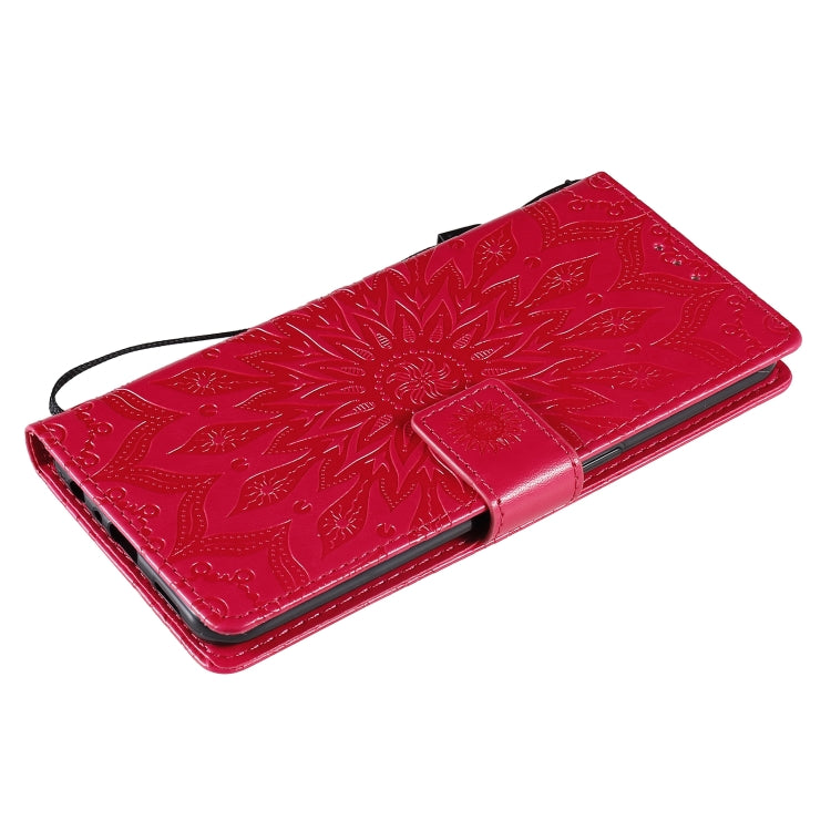 For OPPO F17 Pro / Reno4 Lite Sun Embossing Pattern Horizontal Flip Leather Case with Card Slot & Holder & Wallet & Lanyard