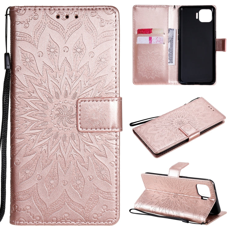 For OPPO F17 Pro / Reno4 Lite Sun Embossing Pattern Horizontal Flip Leather Case with Card Slot & Holder & Wallet & Lanyard