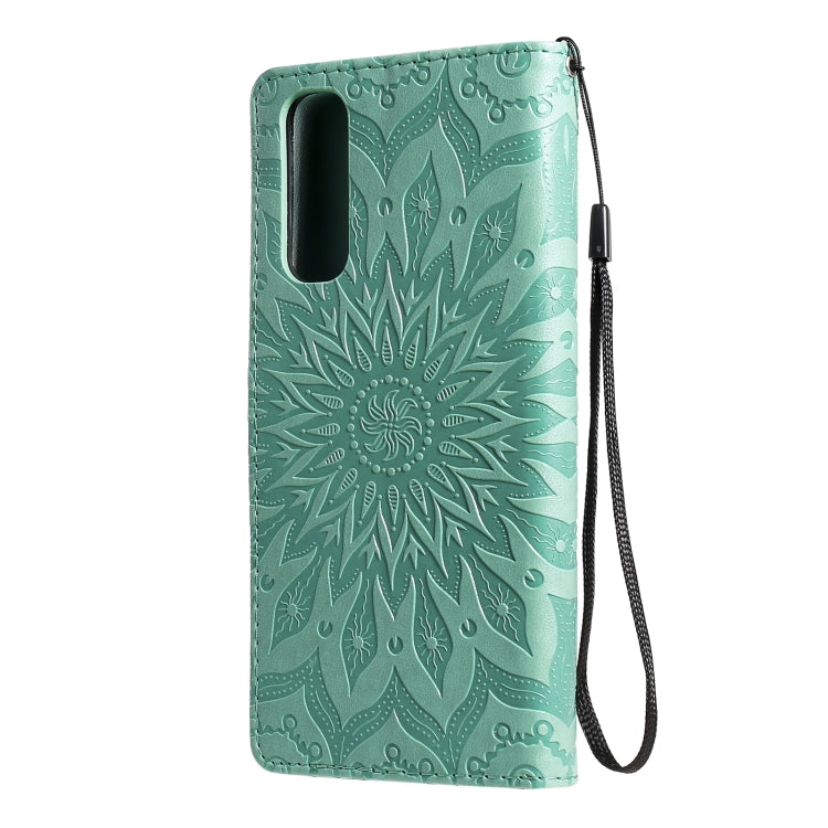 For OPPO Realme 7 Sun Embossing Pattern Horizontal Flip Leather Case with Card Slot & Holder & Wallet & Lanyard