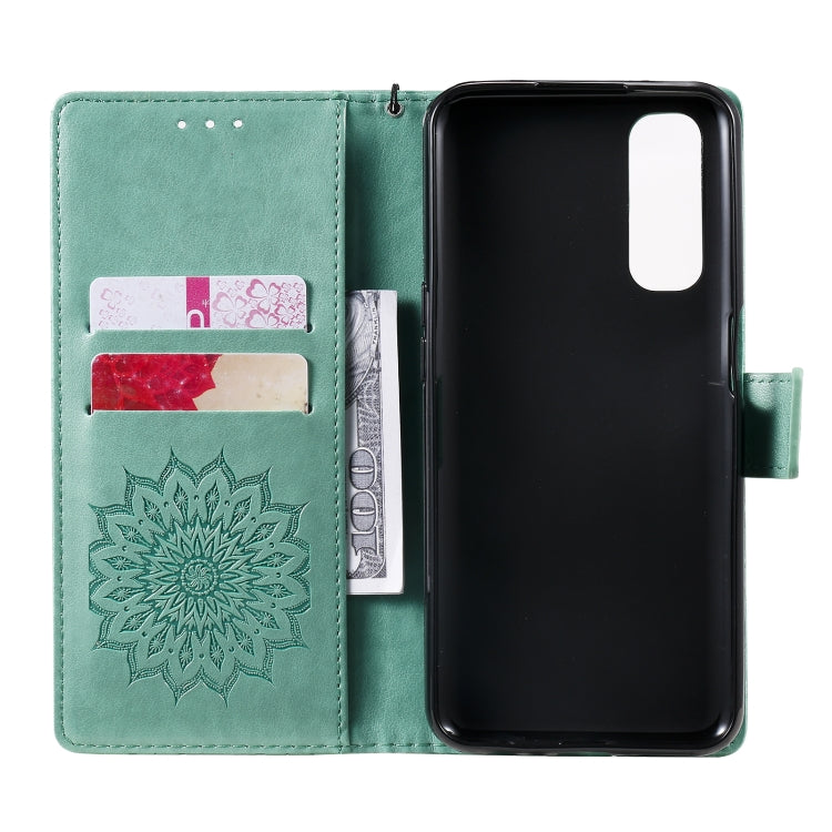 For OPPO Realme 7 Sun Embossing Pattern Horizontal Flip Leather Case with Card Slot & Holder & Wallet & Lanyard
