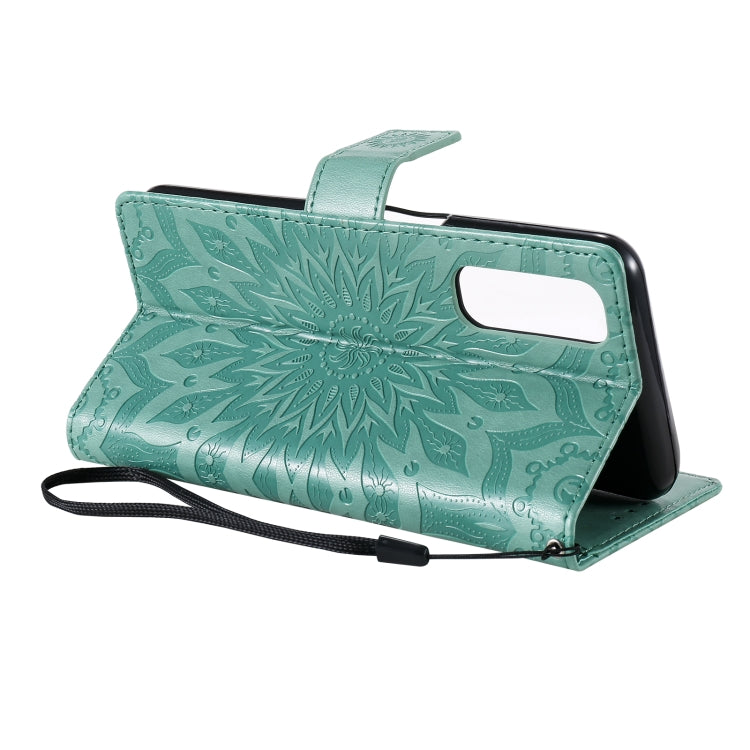 For OPPO Realme 7 Sun Embossing Pattern Horizontal Flip Leather Case with Card Slot & Holder & Wallet & Lanyard