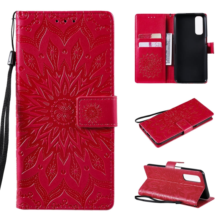 For OPPO Realme 7 Sun Embossing Pattern Horizontal Flip Leather Case with Card Slot & Holder & Wallet & Lanyard