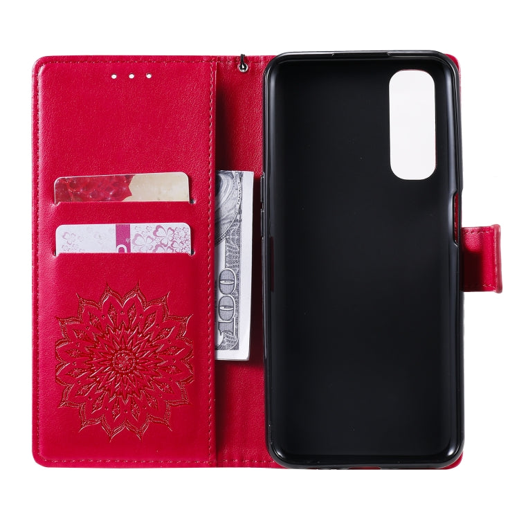 For OPPO Realme 7 Sun Embossing Pattern Horizontal Flip Leather Case with Card Slot & Holder & Wallet & Lanyard