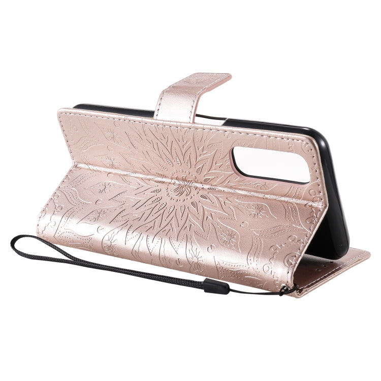 For OPPO Realme 7 Sun Embossing Pattern Horizontal Flip Leather Case with Card Slot & Holder & Wallet & Lanyard