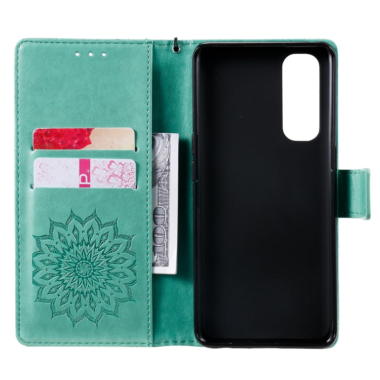 For OPPO Reno4 Pro 4G Sun Embossing Pattern Horizontal Flip Leather Case with Card Slot & Holder & Wallet & Lanyard
