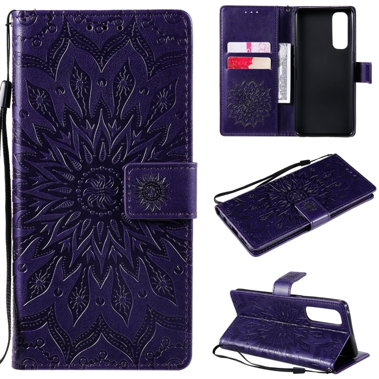 For OPPO Reno4 Pro 4G Sun Embossing Pattern Horizontal Flip Leather Case with Card Slot & Holder & Wallet & Lanyard