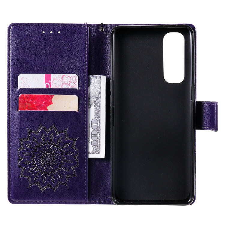 For OPPO Reno4 Pro 4G Sun Embossing Pattern Horizontal Flip Leather Case with Card Slot & Holder & Wallet & Lanyard