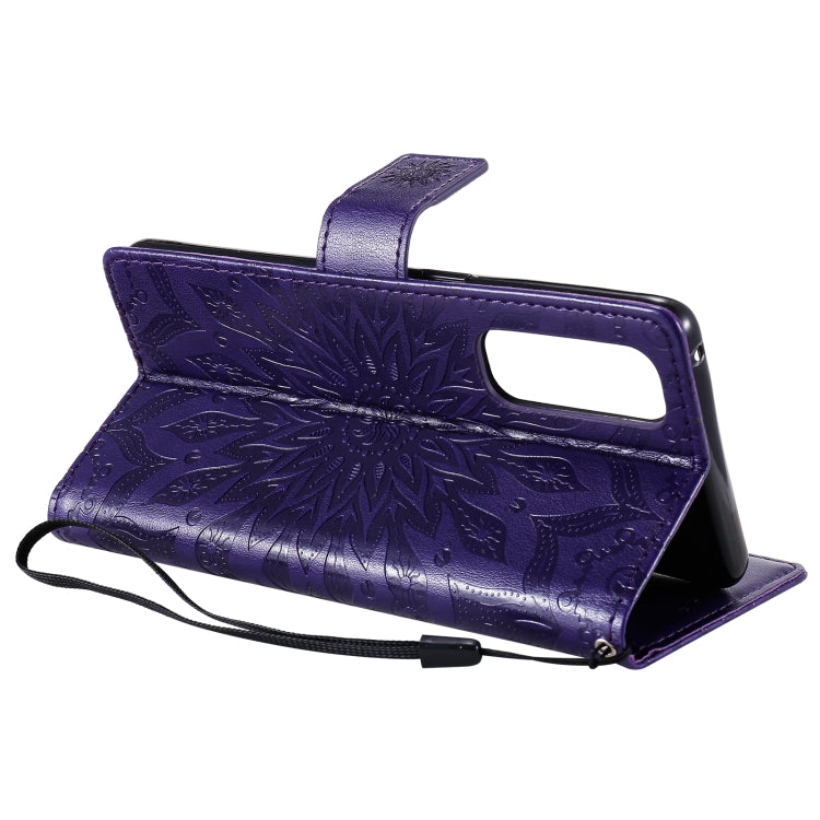 For OPPO Reno4 Pro 4G Sun Embossing Pattern Horizontal Flip Leather Case with Card Slot & Holder & Wallet & Lanyard