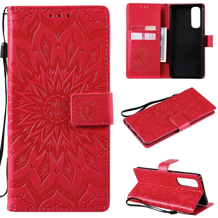 For OPPO Reno4 Pro 4G Sun Embossing Pattern Horizontal Flip Leather Case with Card Slot & Holder & Wallet & Lanyard