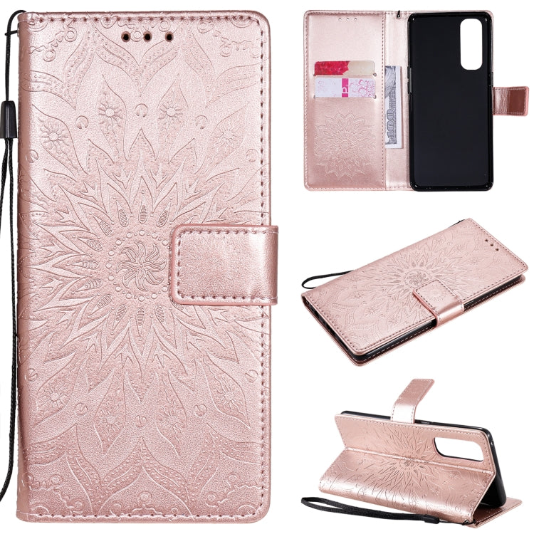 For OPPO Reno4 Pro 4G Sun Embossing Pattern Horizontal Flip Leather Case with Card Slot & Holder & Wallet & Lanyard