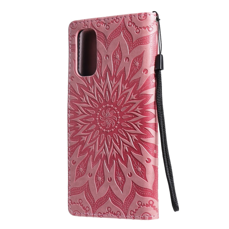 For OPPO Reno4 Sun Embossing Pattern Horizontal Flip Leather Case with Card Slot & Holder & Wallet & Lanyard