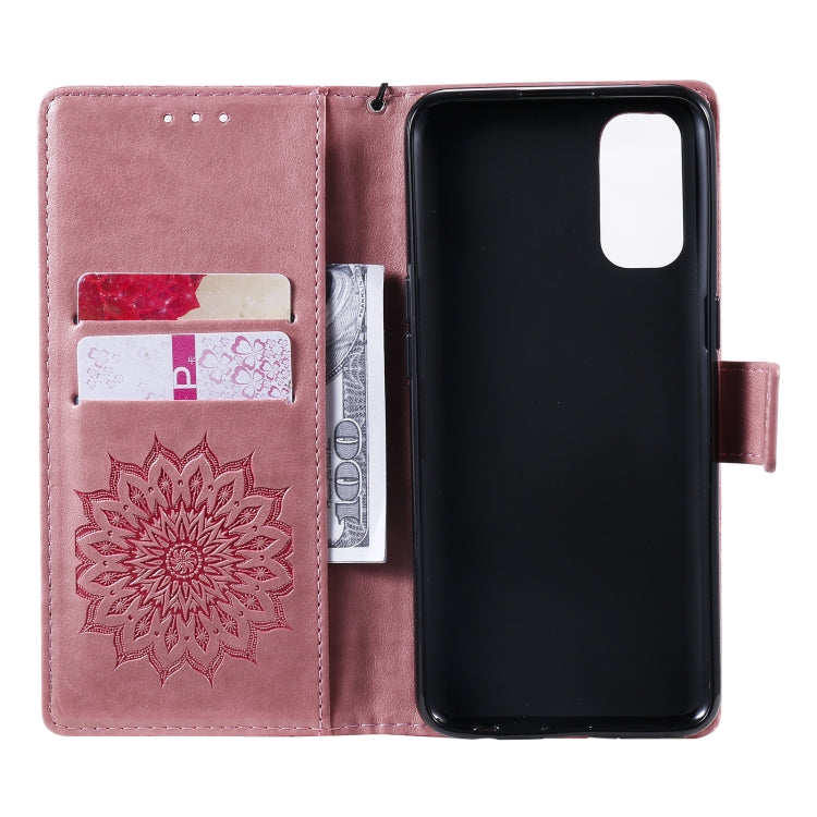 For OPPO Reno4 Sun Embossing Pattern Horizontal Flip Leather Case with Card Slot & Holder & Wallet & Lanyard