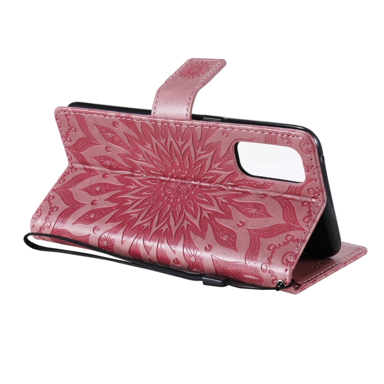 For OPPO Reno4 Sun Embossing Pattern Horizontal Flip Leather Case with Card Slot & Holder & Wallet & Lanyard